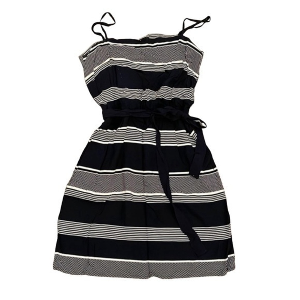 GAP Dress Navy Blue White Stripe Polka Dot Belt Size Small - Picture 1 of 4